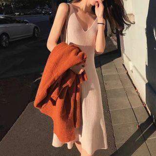 Spaghetti-strap Plain Knit A-line Dress