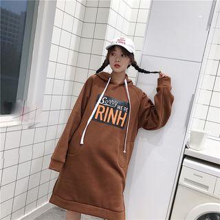 Long-sleeve Letter Print Hoodie Dress Coffee - One Size