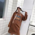 Long-sleeve Letter Print Hoodie Dress Coffee - One Size