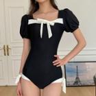 Short-sleeve Bow Accent Swimsuit