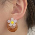 Flower Acetate Dangle Earring 1 Pair - Brown & White - One Size