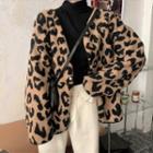 Leopard Print Button-up Jacket Leopard - Khaki & Black - One Size