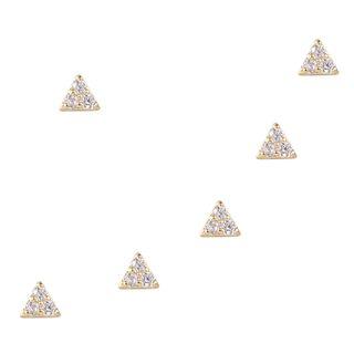 Rhinestone Triangle Earring 3 Pair Set - Rhinestone Triangle Earring - One Size