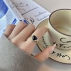 Rhinestone Heart Ring Black Heart - Gold - One Size