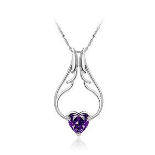 925 Sterling Silver Angel Wing Pendant With Purple Austrian Element Crystal And Necklace