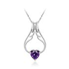 925 Sterling Silver Angel Wing Pendant With Purple Austrian Element Crystal And Necklace