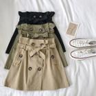 Plain Double-breasted High-waist Lace-up Skirt
