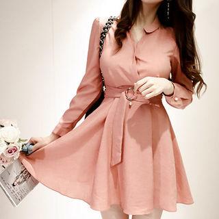 Long-sleeve A-line Dress With Belt