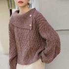 Button-accent Cable Knit Sweater