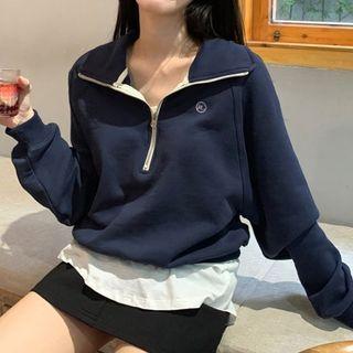 Half-zip Logo Embroidered Sweatshirt Navy Blue - One Size