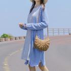 Open-front Long Nubby-knit Cardigan