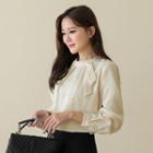 Tie-neck Metal-detail Pleated Blouse