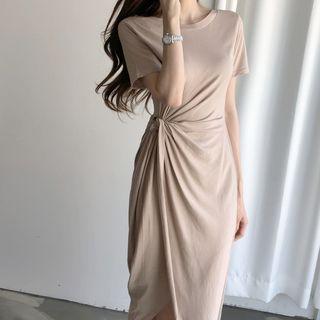 Side Tie Short-sleeve Midi T-shirt Dress