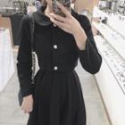 Set:plain Peter-pan Collar Long-sleeve Top + High-waist Skirt