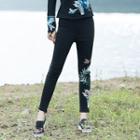 Floral Embroidered Fleece Lined Leggings