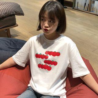 Elbow-sleeve Tomato Print T-shirt