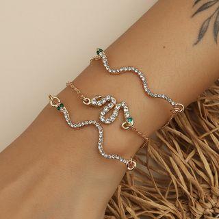 Snake Rhinestone Alloy Bracelet 01 - Gold - One Size