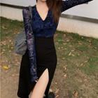 Long-sleeve Lace Top / Pencil Skirt