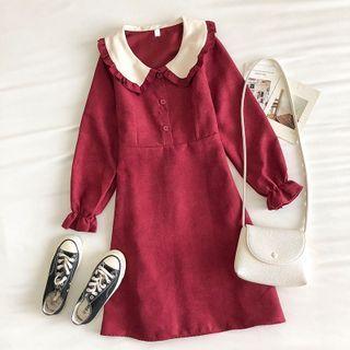 Color-block Peter-pan Collar Long-sleeve Dress