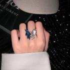Rhinestone Butterfly Ring Dark Blue & Silver - One Size