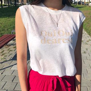 Letter-printed Linen Blend Sleeveless Top