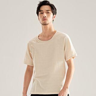 Frog-button Short-sleeve Linen T-shirt