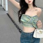 Tweed Bow Cropped Tube Top Green - One Size