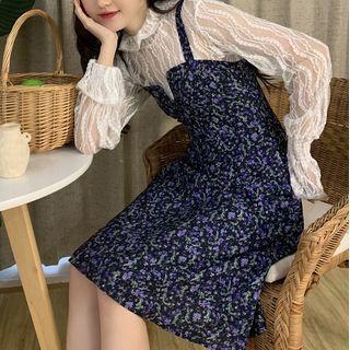 Floral Strappy A-line Dress / Lace Top / Set