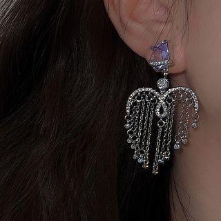 Heart Rhinestone Dangle Earring 1 Pair - Purple Rhinestone - Silver - One Size