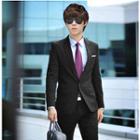 Suit Set: Buttoned Blazer + Straight-cut Dress Pants + Tie