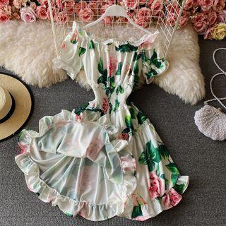 Ruffle Floral Print A-line Dress