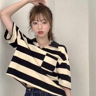 Elbow-sleeve Striped Polo Shirt / Dress