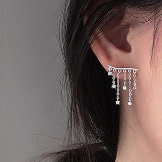 925 Sterling Silver Non-matching Rhinestone Fringed Earring