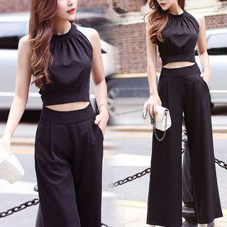 Set: Halter Crop Top + Wide-leg Pants