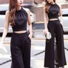Set: Halter Crop Top + Wide-leg Pants