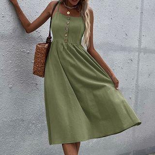 Spaghetti Strap Button-up Midi Sundress