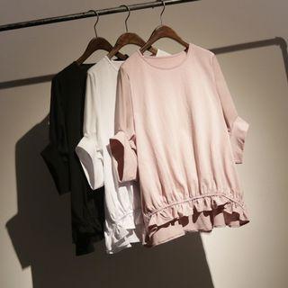 Frill Hem Elbow Sleeve Blouse