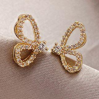 Rhinestone Butterfly Ear Stud 1 Pair - Gold - One Size