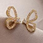 Rhinestone Butterfly Ear Stud 1 Pair - Gold - One Size