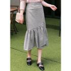 Frill-hem Plaid Long Skirt