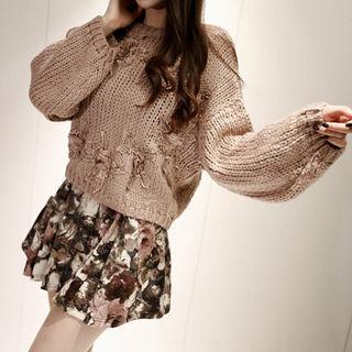 Drop-shoulder Floral Trim Sweater