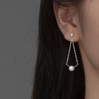 925 Sterling Silver Faux Pearl Drop Earring 1 Pair - Silver & White - One Size