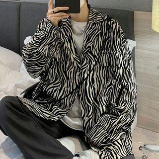 Zebra Print Open-collar Shirt