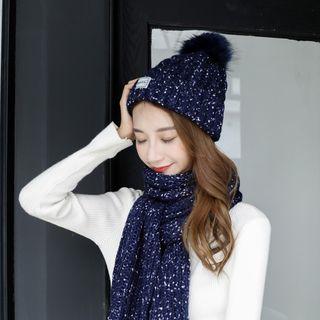 Pom Pom Chunky Knit Beanie Blue - One Size