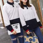 Couple Matching Color Block Sweatshirt With Polo Collar