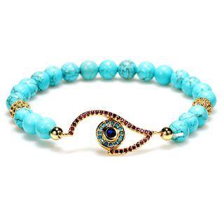 Eye Rhinestone Turquoise Bead Bracelet Y1108 - Blue - One Size