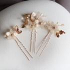 Wedding Freshwater Pearl Flower Hair Stick 3 Pcs - As Shown In Figure - One Size