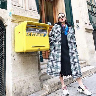 Hooded Plaid Double-breasted Coat