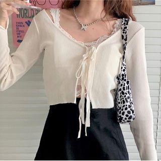 Lace Camisole Top / Tie-front Cardigan