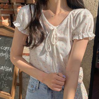 Short-sleeve Floral T-shirt Pink - One Size